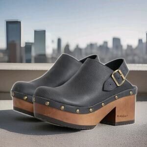 New! Kebba - Stella - Handmade Platform Clogs Genuine Leather Dk Grey Sz 8 $220